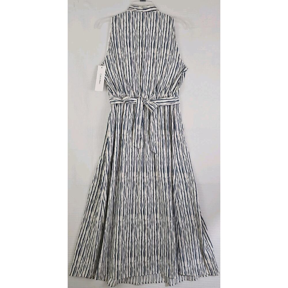 Calvin Klein ~Size 6~ Cream/Blue Stripes Maxi Dress With Waist Tie & Pockets NWT - Picture 14 of 16